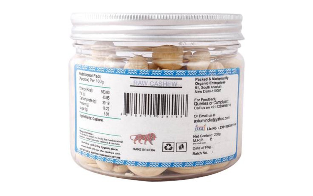 Axium Raw Cashew Premium Dry Fruits   Pack  200 grams